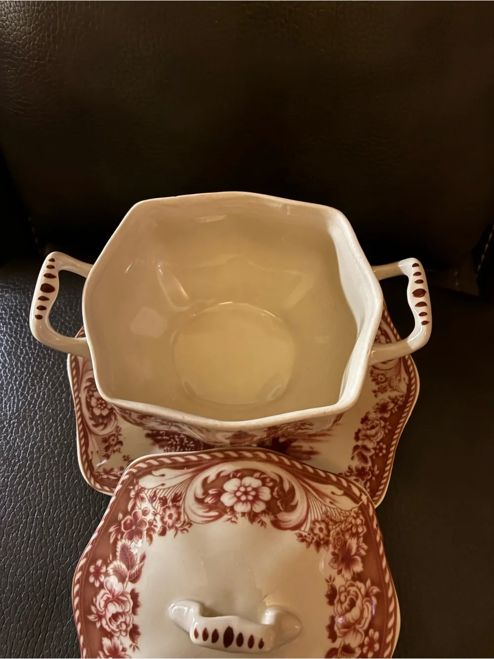 Vtg Mason Ironstone Red Transferware Covered Serving Dish - Classic Home Dining
